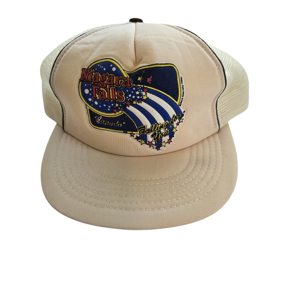 😀 Vintage Niagara Falls Souvenir Trucker Hat‎ Beige Novelty Falling For You